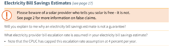 What electricity provider bill escalation rate is assumed in your electricity bill savings estimate? • Note that the CPUC has capped this escalation rate assumption at 4 percent per year.